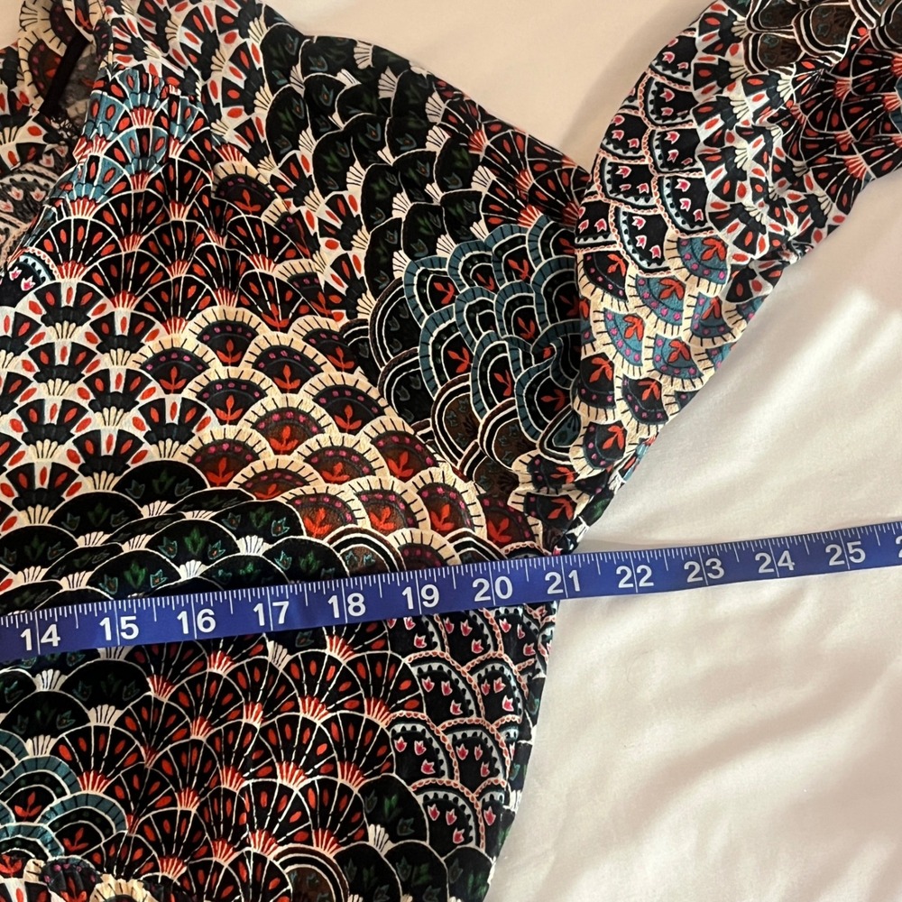 Maeve Anthropologie Monaco Fan Print XL V-Neck Long Sleeve Dress Empire Midi - Picture 4 of 12